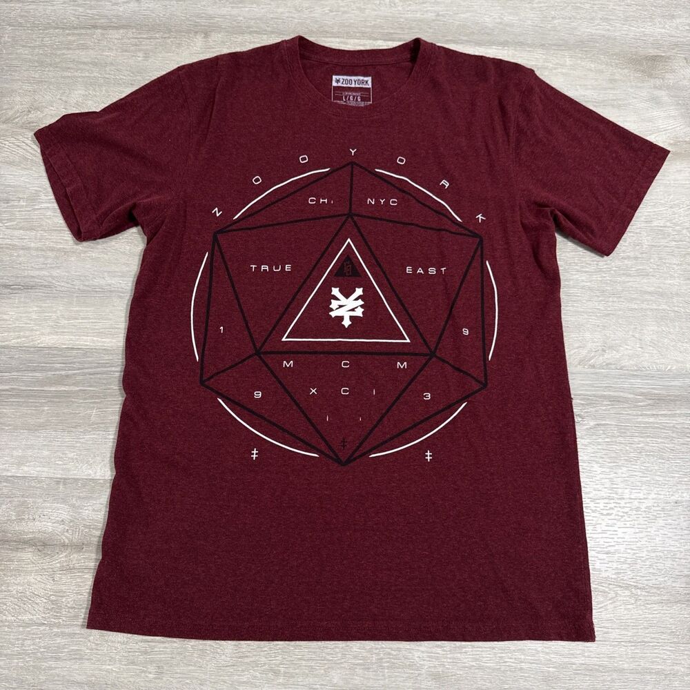 Zoo York Shirt Men's Red Large NYC True East Geometric Logo Cotton Blend Tee